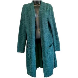 Modern Canvas Size M Green Textured Long Sleeve Open Front Cardigan